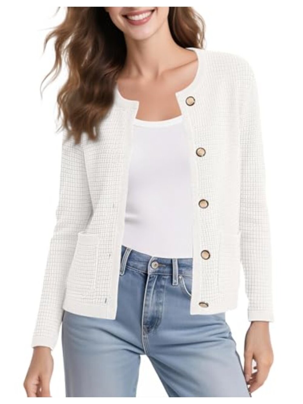 Women Cropped Cardigan Sweater Long Sleeve Button Down Knit Lightweight Viscose